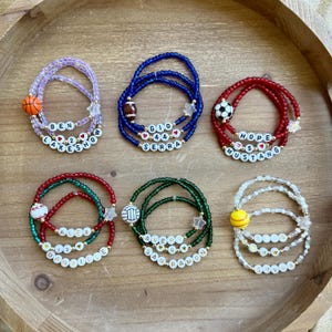 Personalized Soccer, Football, Basketball, Volleyball, Baseball, Softball Bracelet Stack, Baseball Mom Bracelet Stack
