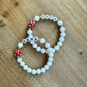 Handmade Strawberry Lampwork Glass Bead Bracelet, Personalized Name Bracelet, Beaded Bracelet, Trendy Beaded Name Bracelet