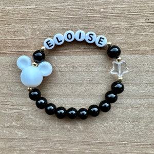 Mickey Mouse Personalized Bracelet, Name Bracelet, Personalized Beaded Name Bracelet, Disney Bracelet, Disneyland Bracelet White/Black