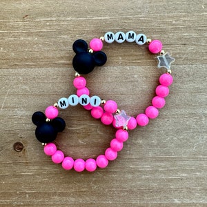 Mama and Mini Personalized Beaded Name Bracelet, Mickey Mouse Personalized Bracelet, Name Bracelet, Silicon Beaded Mickey Name Bracelet