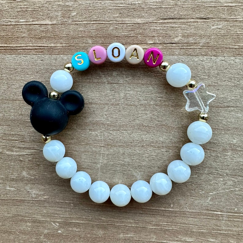 Mickey Mouse Personalized Bracelet, Name Bracelet, Personalized Beaded Name Bracelet, Disney Bracelet, Disneyland Bracelet Black/Multi