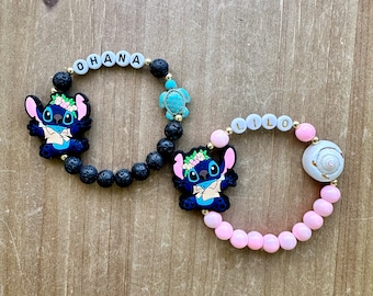 パーソナライズされたステッチビーズブレスレット：ディズニーランド・オハナファミリージュエリー