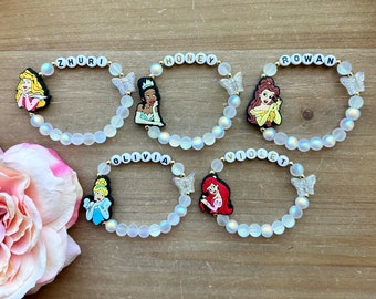 Personalized Princess Name Bracelet: Iridescent Glass Beads & Butterfly