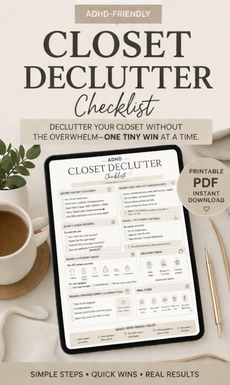 ADHD Closet Declutter Checklist | Minimalist Cleaning Planner (PDF ...