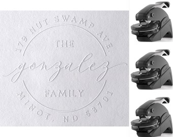 Personalized Address Embosser Gift Script Calligraphy Floral Embosser 5+ Designs to choose from Custom Embosser Seal Two Different Sizes