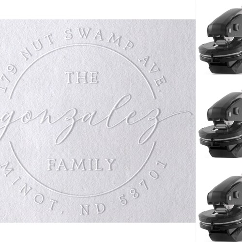 Personalized Address Embosser Gift Script Calligraphy Floral Etsy