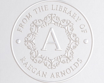 Custom from the library of embosser, Custom initial monogram Embosser Stamp, Library Stamp, teacher embosser