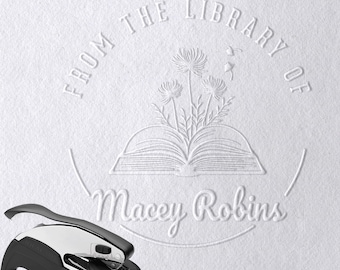 Custom from the library of embosser, Custom initial monogram Embosser Stamp, Library Stamp, teacher embosser, trendy, elegant, floral