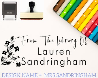 This Book Belongs To Stamp, Floral Teacher Design Custom Name Stamp, Name Stamps, Personalized Library Book Labels