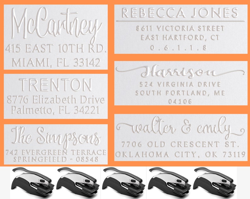 Personalized Name and Address Seal Embosser Handheld Wedding Invitation Seal Embosser Personalized Customized 2' x 1' 16 Designs To Choose 