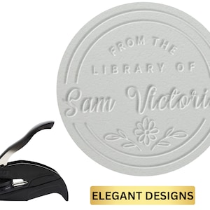 Custom Library Book Embosser, Library of, Book Lover, Custom Book Embosser, 1-5/8&quot; size, Personalized Book Embosser,  Ex Libris, 10+ Designs