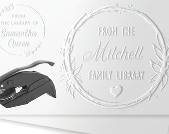 Custom Library Book Embosser, Library of, Book Lover, Custom Book Embosser, 1-5/8" size, Personalized Book Embosser,  Ex Libris, 10+ Designs