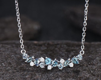 Delicate Alexandrite Necklace Unique June Birthstone Cluster Pendant Minimalist 14k White Gold Engagement Necklace Birthday Jewelry Gift