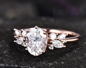 1.5ct moissanite ring sterling silver 6 prong oval cut moissanite engagement ring cluster marquise cut ring anniversary ring for women her