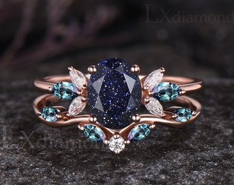 アスティエ　クリスマスオーナメント　ENGAGEMENT RING Firework Cut Alexandrite Platinum Bridal Set 14K Rose Gold
