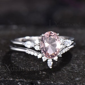 1.5ct pink morganite ring 925 sterling silver art deco oval morganite engagement ring set marquise promise anniversary ring set women gifts