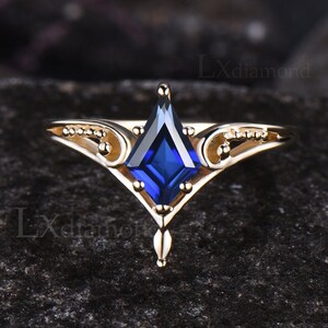 Milgrain Kite Cut September Birthstone Blue Sapphire Engagement Ring Vintage Solitaire Ring Blue Gemstone Sapphire Birthday Promise Gift