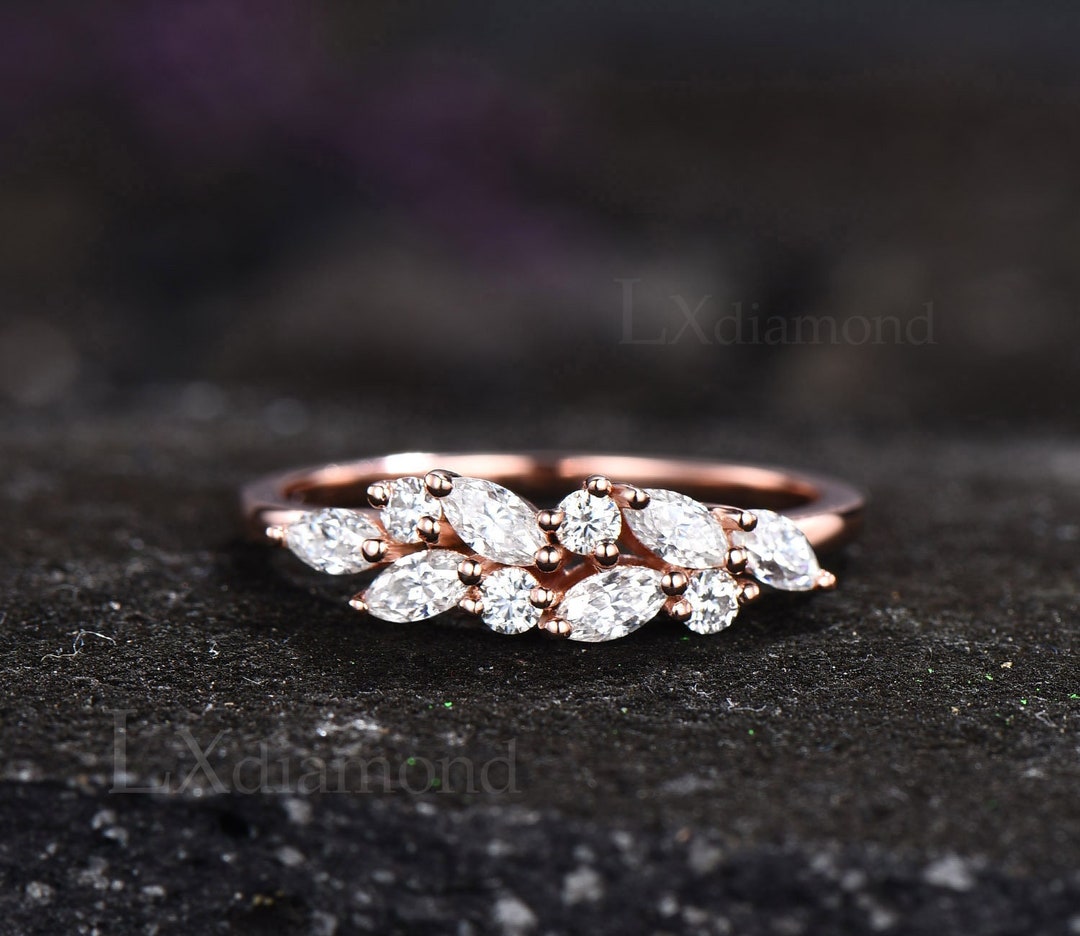 Moissanite Wedding Ring Art Deco Wedding Band 14k 18k Rose Gold Ring ...
