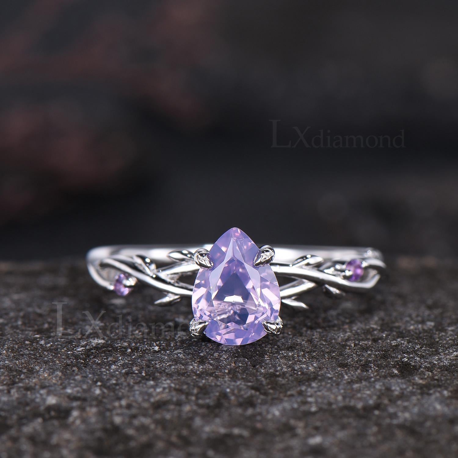 Elvish Pear Cut Lavender Amethyst Twisting Vine Engagement Ring