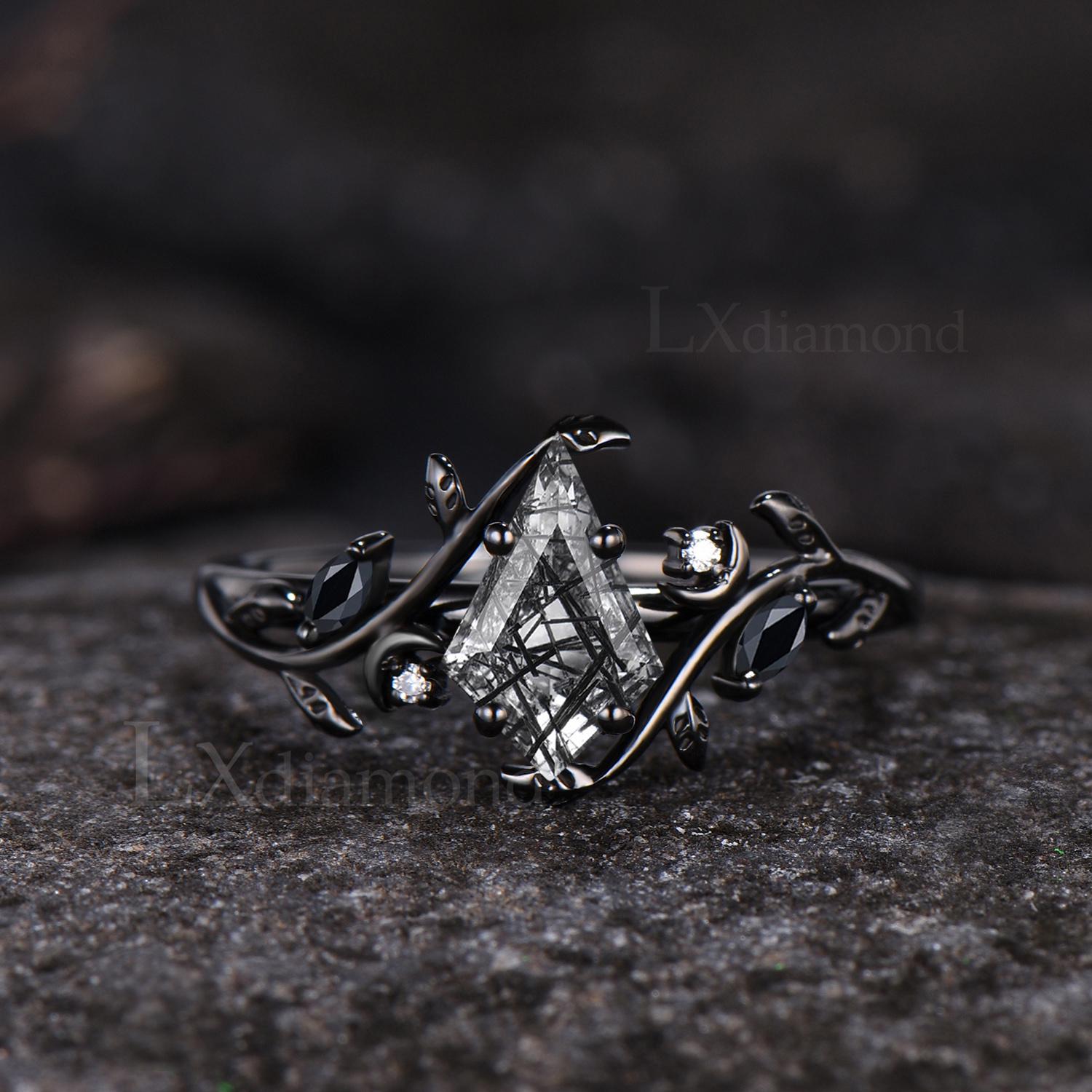 繊細なムーンリング、リーフ、自然からインスピレーションを得たリング