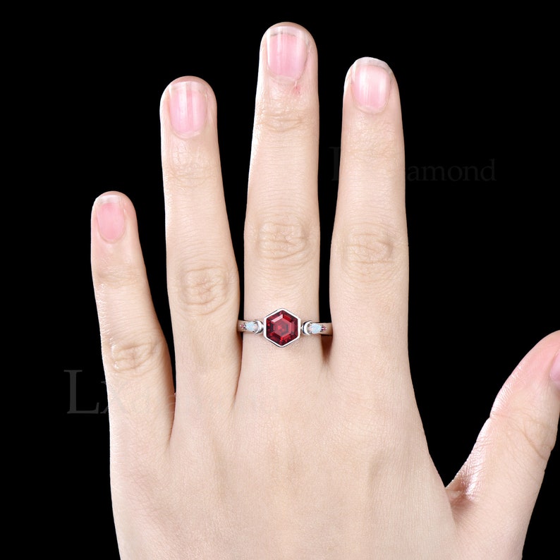 Vintage Hexagon Cut Ruby Engagement Ring Antique July Birthstone Red ...