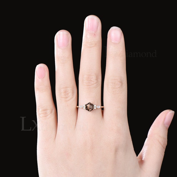 Brown Smoky Quartz Ring Hexagon Cut Ring Unique Smoky Quartz