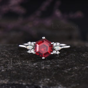 Unique Hexagon Cut Ruby Engagement Ring Vintage July Birthstone Red ...