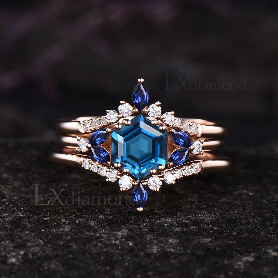 Hexagon Cut December Birthstone Natural London Blue Topaz Engagement ...