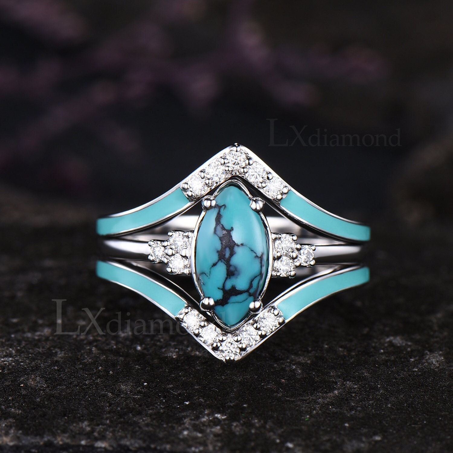 Diamond ring sale with turquoise band