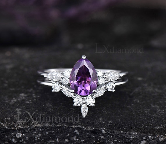 Sterling Silver Pear and Marquise Amethyst Ring Sterling Silver Pear and Marquise Amethyst Ring
