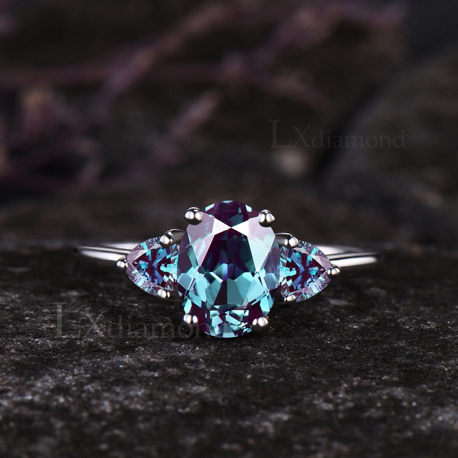 Vintage Oval Cut Alexandrite Engagement Ring Unique June