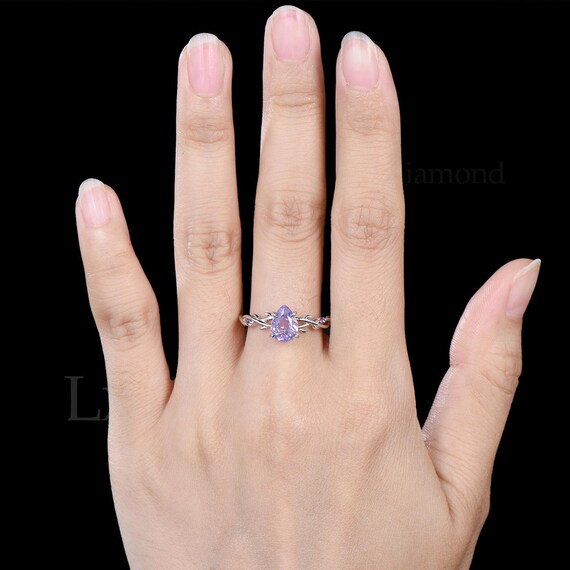 Elvish Pear Cut Lavender Amethyst Twisting Vine Engagement Ring