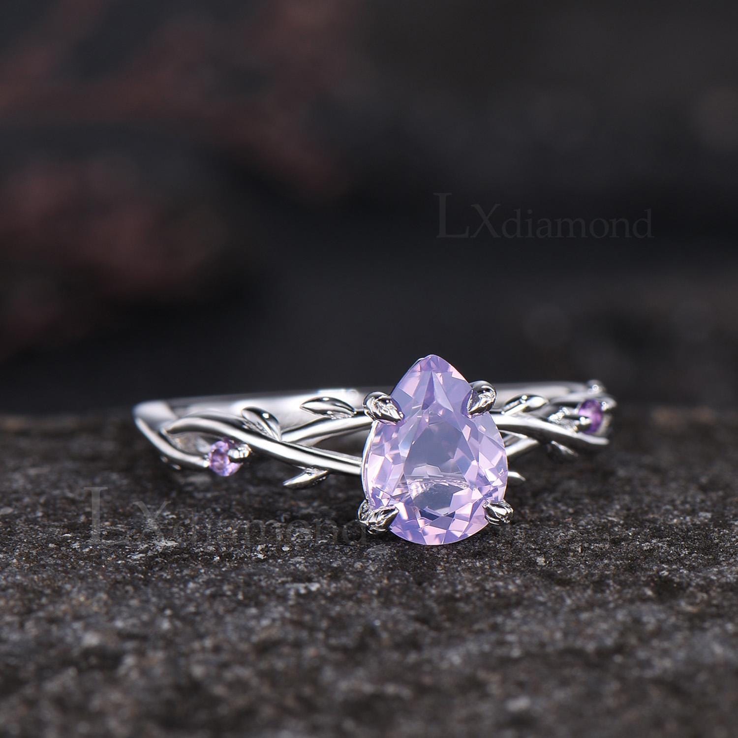 Elvish Pear Cut Lavender Amethyst Twisting Vine Engagement Ring