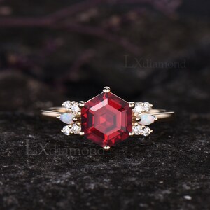 Unique Hexagon Cut Ruby Engagement Ring Vintage July Birthstone Red ...