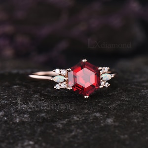 Unique Hexagon Cut Ruby Engagement Ring Vintage July Birthstone Red ...