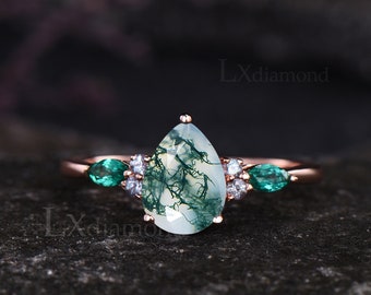 未使用◆アレキサンドライト＆モスアゲートリング　約11号 モスアゲートエンゲージリングセット ユニークなアレキサンドライト