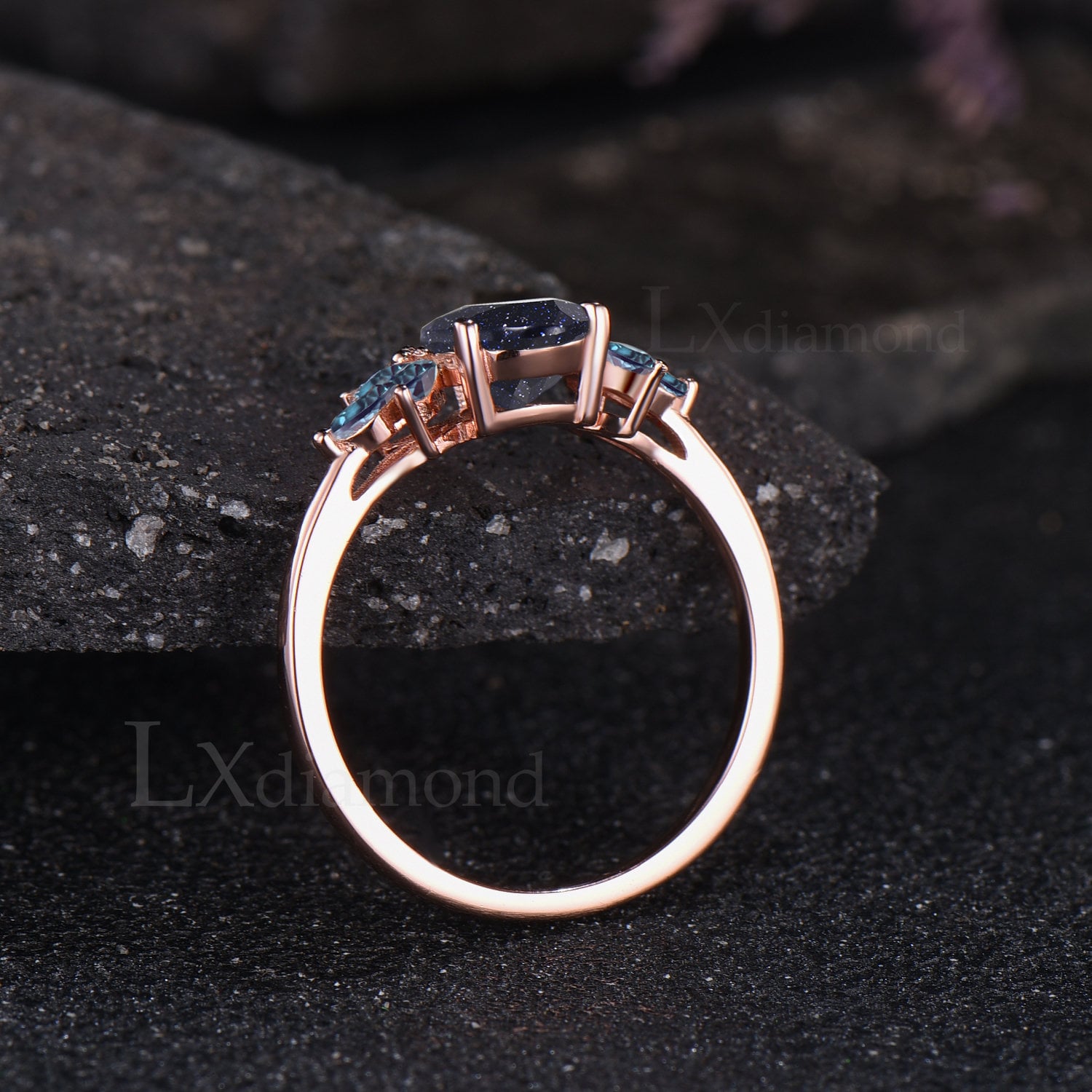Sterling Silver 3-Stone Oval Blue CZ Ring