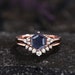 Blue sandstone ring rose gold sterling silver unique Hexagon cut blue sandstone engagement ring set minimalist moissanite bridal ring set