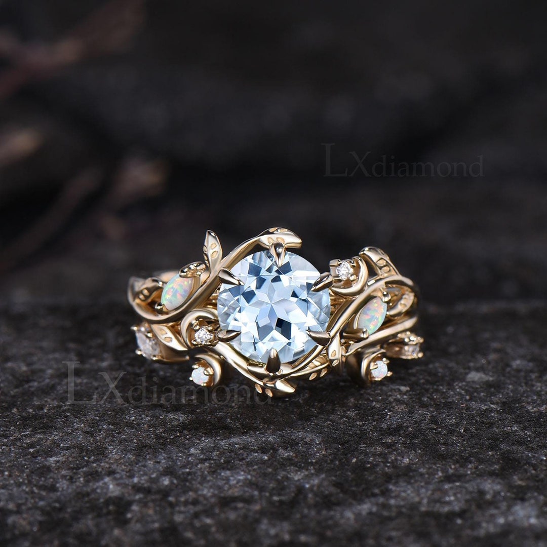 Unique Moon Rings Unique Moon Ring Leaf Nature Inspired Ring Art Deco Round Cut March ...