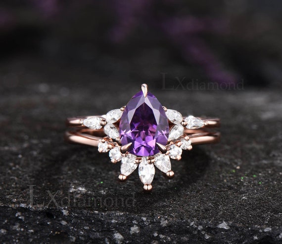 Amethyst Ring Pear Shaped Amethyst Engagement Ring Set February