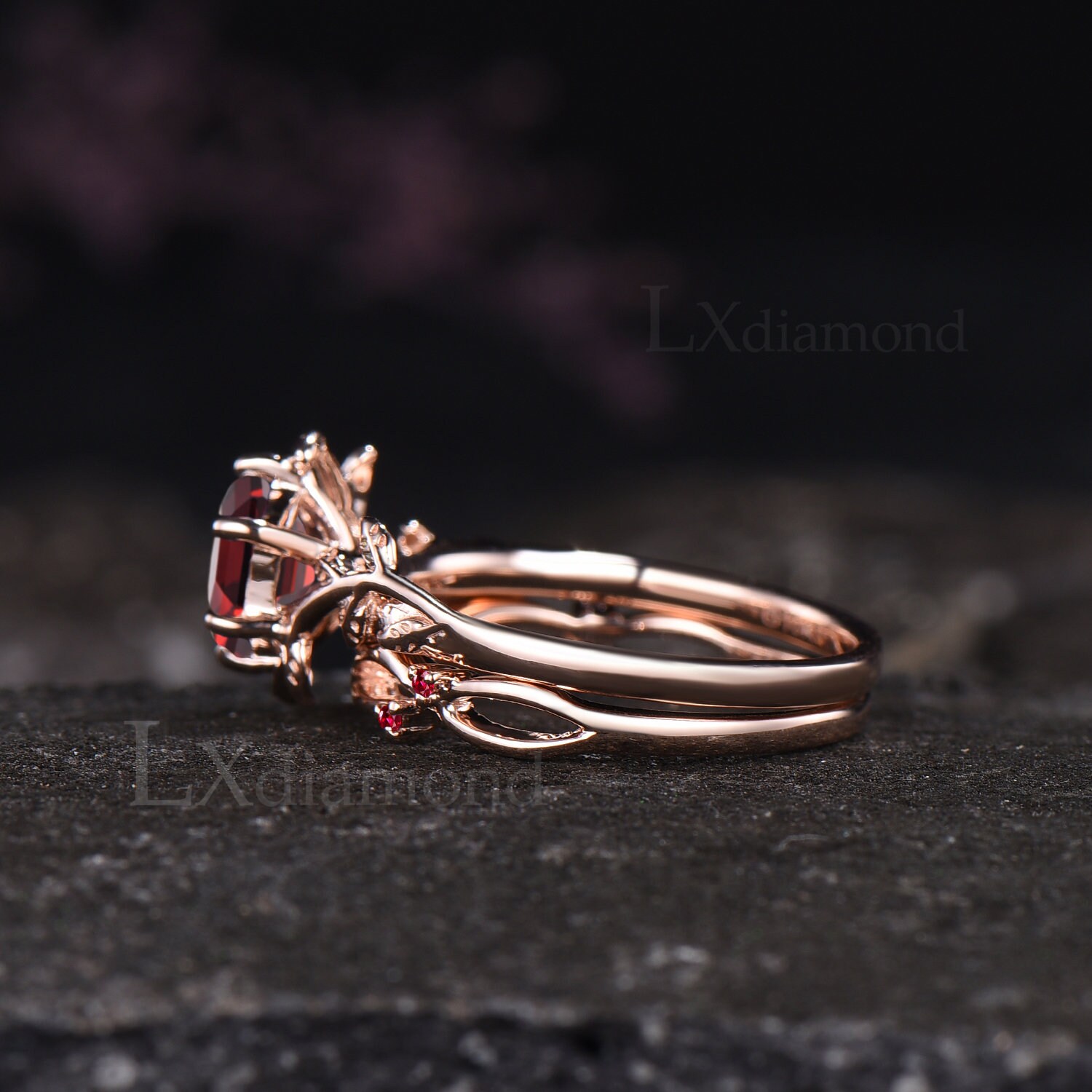 アクセサリー unique leaf ring Unique Leaf Nature Inspired Ring Vintage Hexagon Ruby