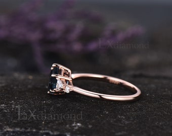 Labradorite Ring Gold Silver Hexagon Cut Blue Labradorite
