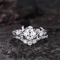 Unique Moon Leaf Nature Inspired Wedding Ring Set 1ct Round Diamond Moissanite Engagement Ring Set 14k White Gold 2pcs Bridal Ring Set Women