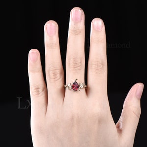 Unique Leaf Vine Twig Branch Nature Inspired Ring Set Art Deco Pear Cut Ruby Engagement Ring Set 14k Rose Gold Opal Moon Wedding Ring Women image 10