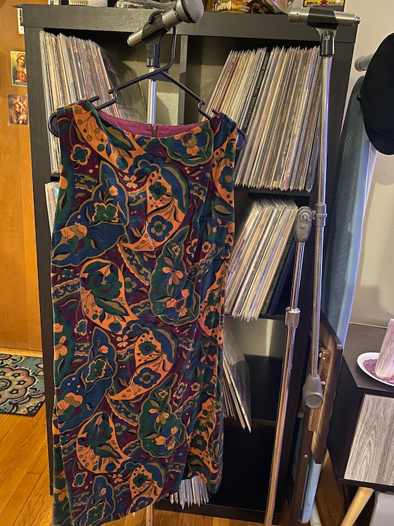 Vintage Velvet Print Dress - image 1