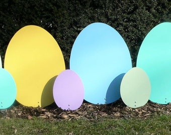 One Large Size Hand-Crafted Colorful Pastel Spring and Easter, Egg Outdoor Yard Art Decorations