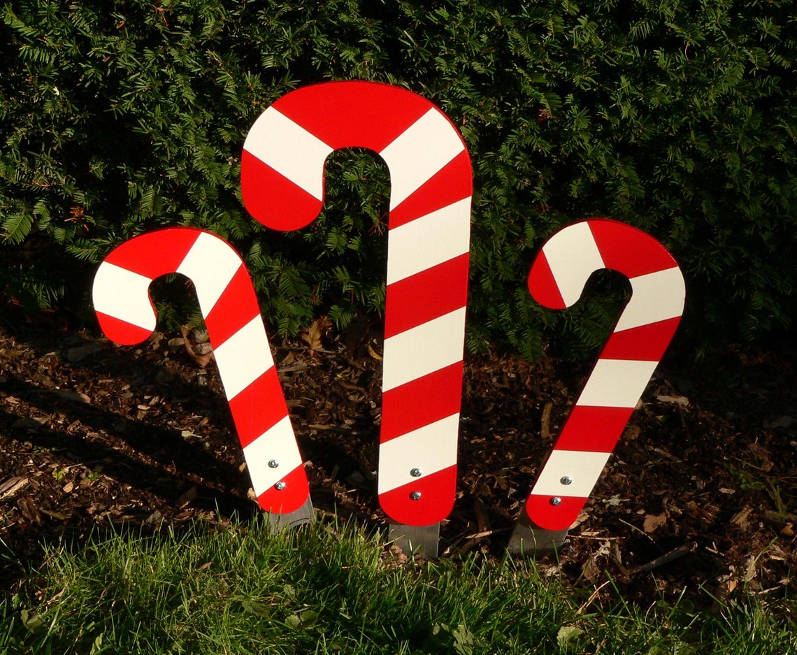 Set of 3 Handcrafted Candy Canes Yard Art Christmas Etsy