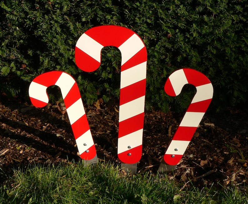 Set of 3 Hand-crafted Candy Canes Yard Art Christmas - Etsy