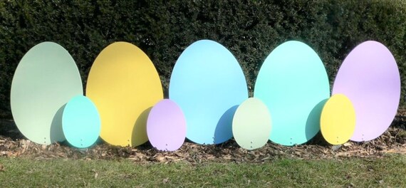 One Medium Size Hand-Crafted Colorful Pastel Spring and Easter, Egg Outdoor Yard Art Decorations