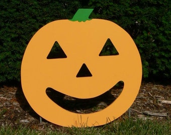 Hand-Crafted Bright and Cheery Orange Free-Standing Halloween Jack-O-Lantern Pumpkins